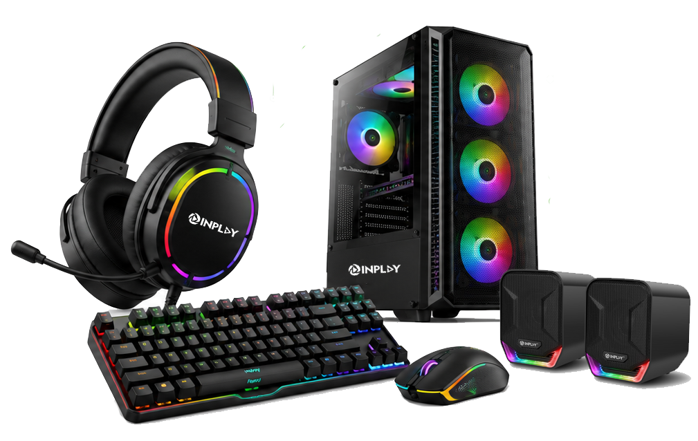 INPLAY gaming gear set: RGB keyboard, mouse, headset and speakers